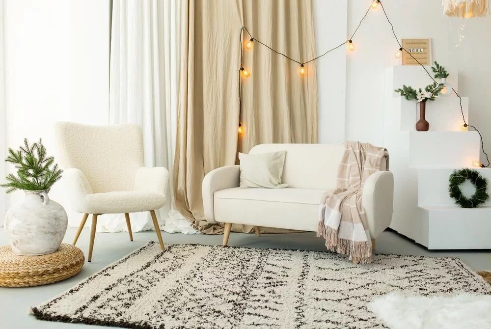Calm minimal living room with warm touches